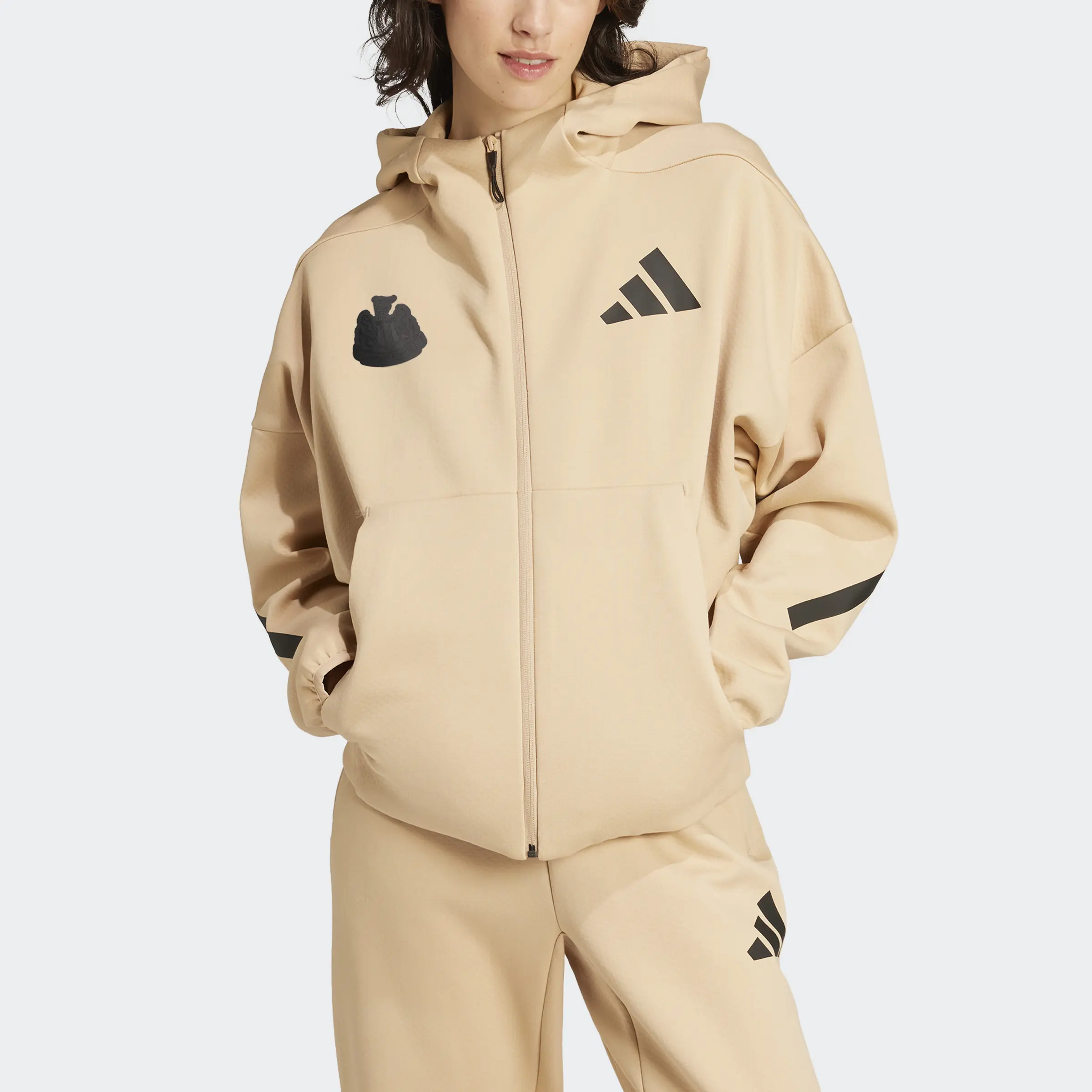 Newcastle United adidas Women's Z.N.E. Beige Full Zip Hoodie - Image 4