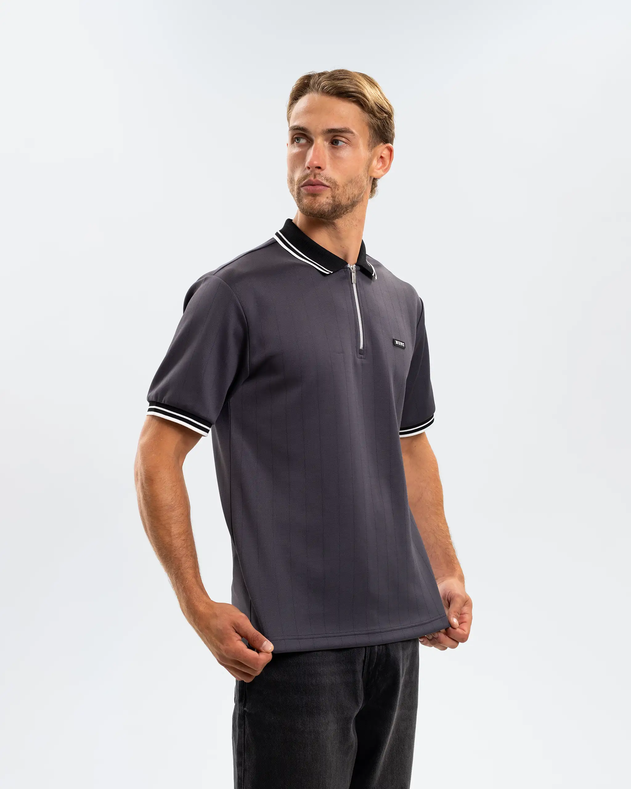 Newcastle United Men's Tonal Stripe Grey Polo Shirt - Image 3