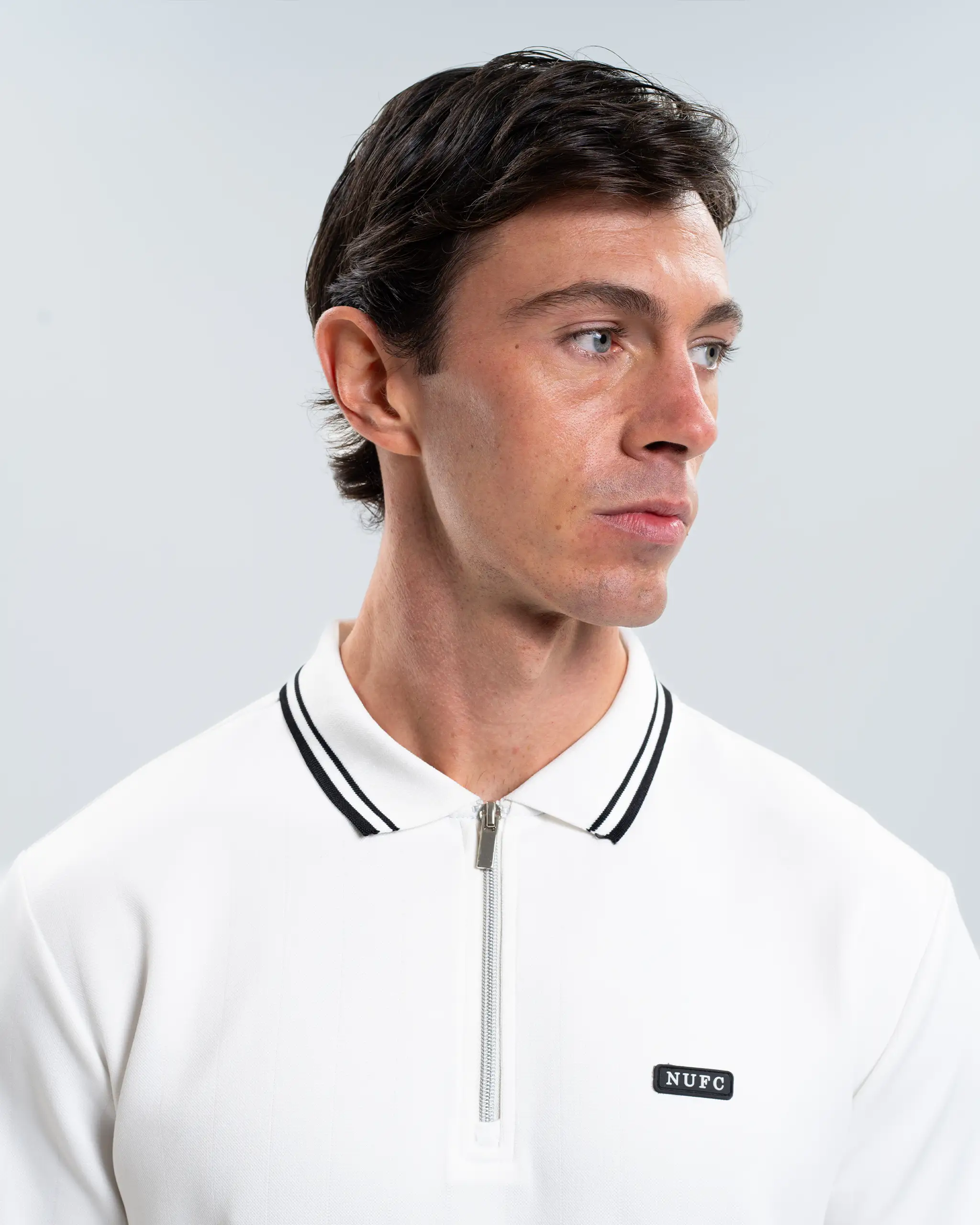 Newcastle United Men's Tonal Stripe White Polo Shirt - Image 5